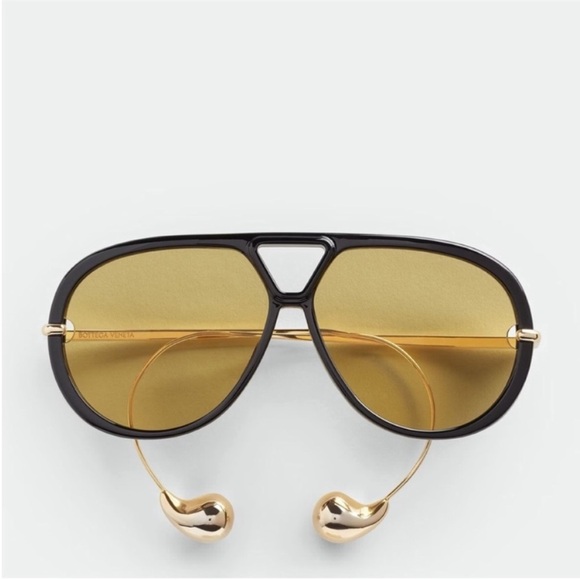 BOTTEGA VENETA STYLE Stylish Black Yellow Sunglasses DROP gold - Picture 1 of 5